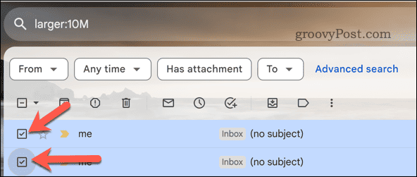 Velg Gmail-e-poster i søkeresultatene