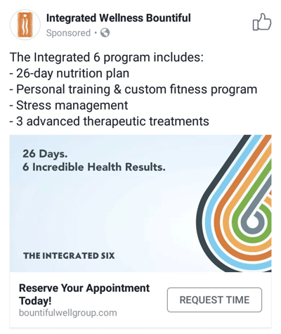 Facebook-annonseteknikker som leverer resultater, for eksempel ved Integrated Wellness Bountiful som tilbyr avtaletider