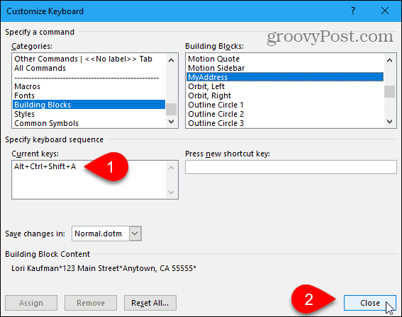 Lukk Tilpass dialogboksen Tastatur