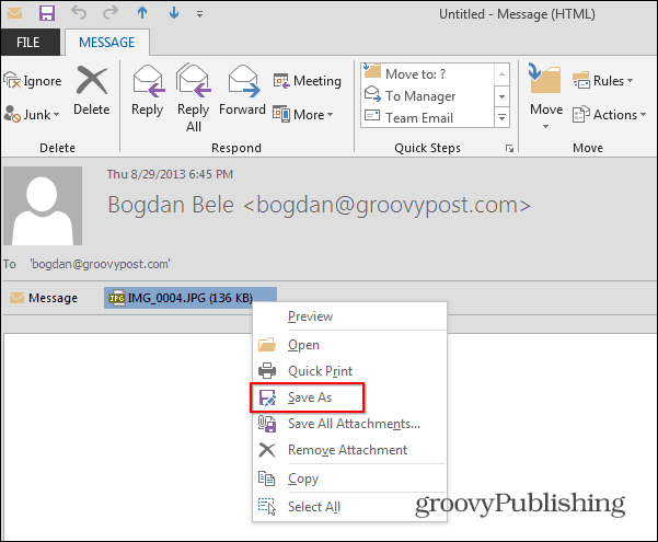 Endre størrelse på Outlook 2013 Lagre størrelse på bilde