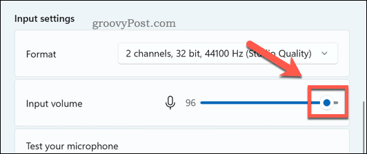 Glider for mikrofonvolum på Windows 11