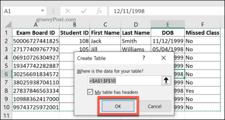 Lage en standard tabell i Excel