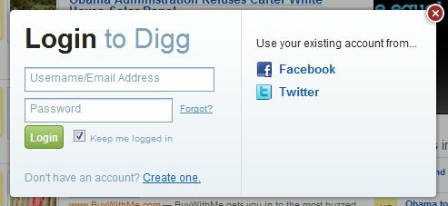 Ny Digg-påloggingsskjerm