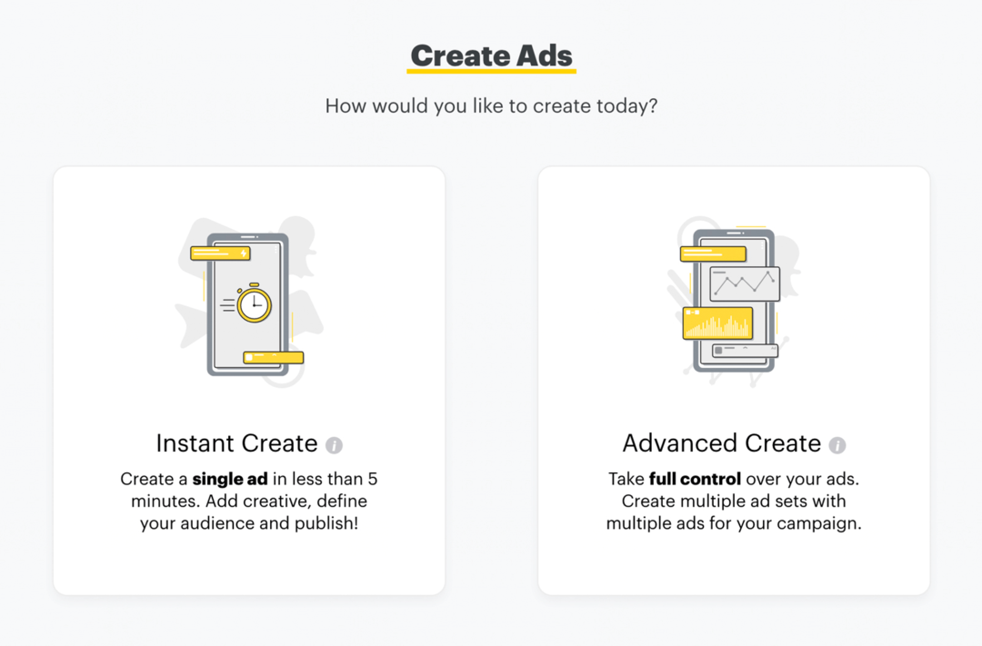 sette opp Snapchat-annonser via Instant Create eller Advanced Create