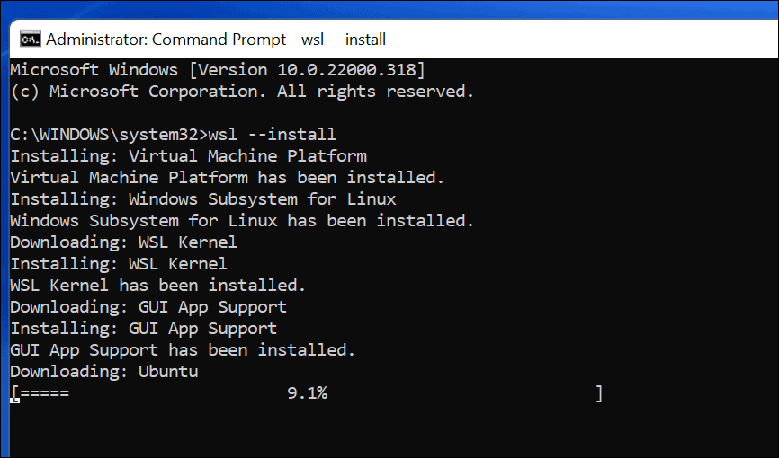 WSL og Ubuntu installeres