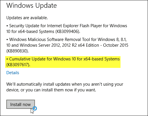 Windows 10-oppdatering KB3097617