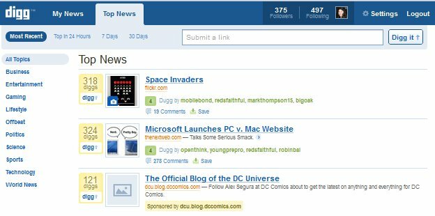 Topp nyhetsdesign i New Digg