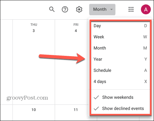 google kalender velg visning