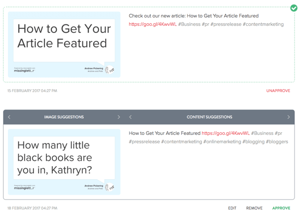 Etter at MissingLettr oppretter tweets om blogginnlegget ditt, kan du redigere alle tweets etter eget ønske.