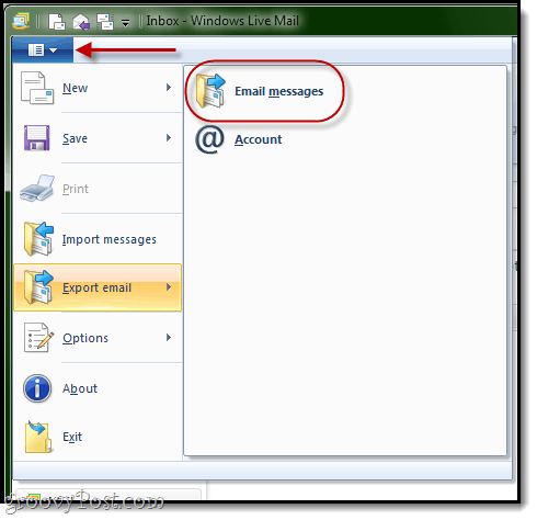 Windows Live Mail: Eksporter e-postmeldinger
