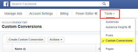 facebook tilpassede konverteringer