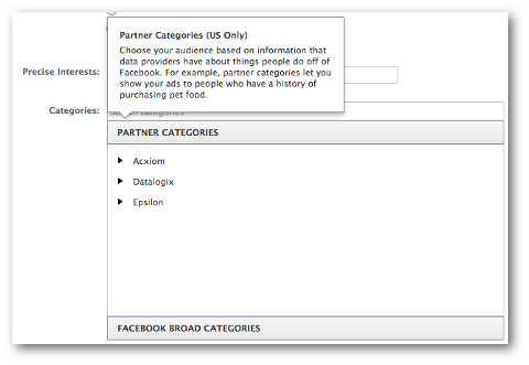 facebook brede partner kategorier