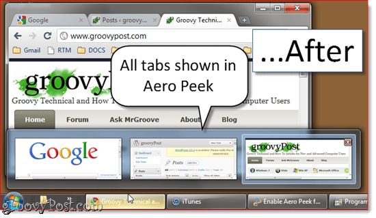 Slik aktiverer du Aero Peek for alle faner i Google Chrome