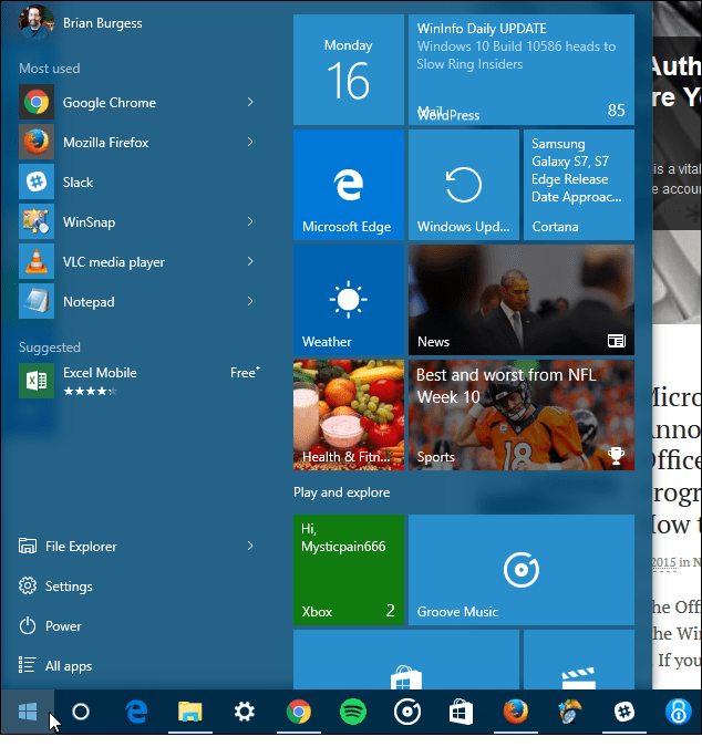 Tips om Windows 10: Vis en fjerde kolonne med fliser i start