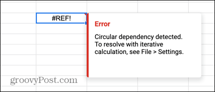 google sheets sirkulær referanse