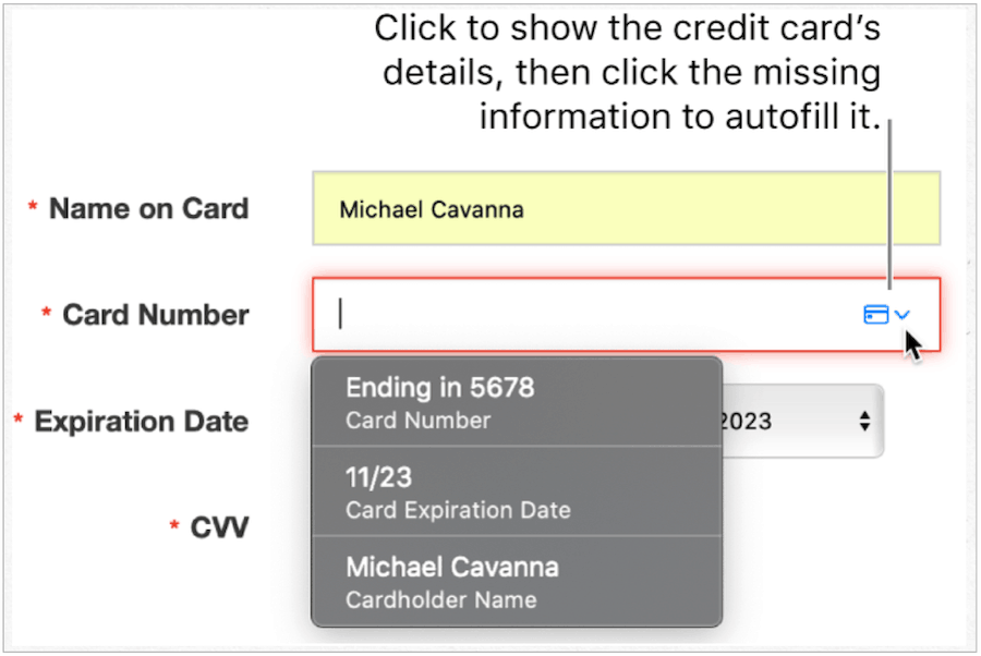 iCloud nøkkelring kredittkort