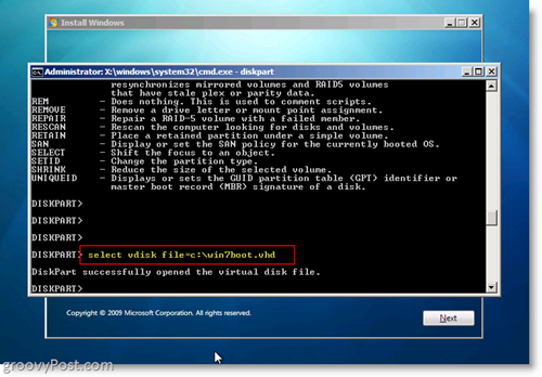 Windows 7 Native VHD Installere Dual Boot Velg VHD fra CMD Prompt