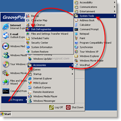 Start Disk Defragmenter fra Windows XP