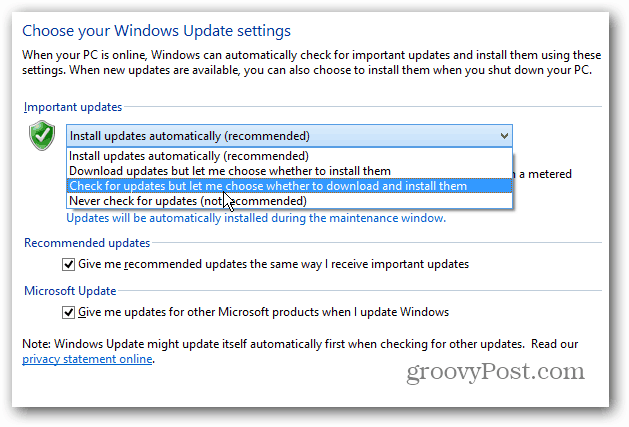 Gjør at Windows 8 viser en skrivebordsvarsling for oppdateringer
