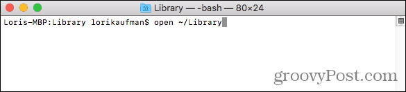 Åpne mappen Bibliotek i Finder fra terminalen på Mac