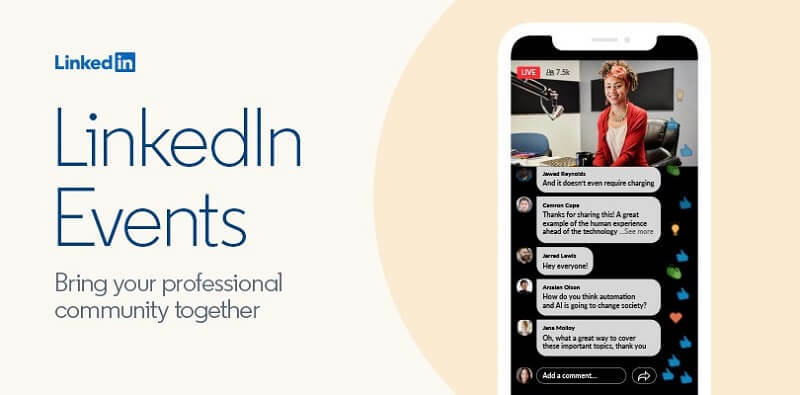 Nytt LinkedIn Virtual Events-verktøy som lar folk opprette og kringkaste videohendelser via plattformen.