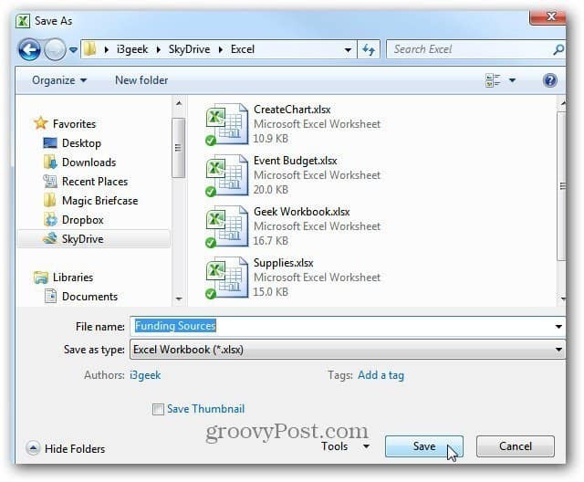 Lagre Excel-dokument på SkyDrive