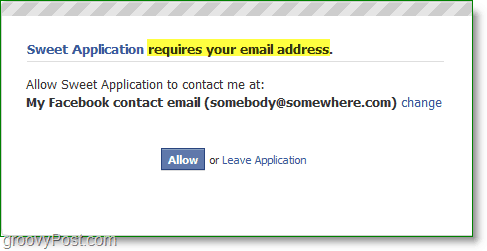 Facebook-skjermbilde for spam-e-postadresse - krever din e-postadresse