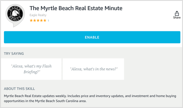 Se beskrivelsen for en ferdighet i Alexa Skill-butikken.
