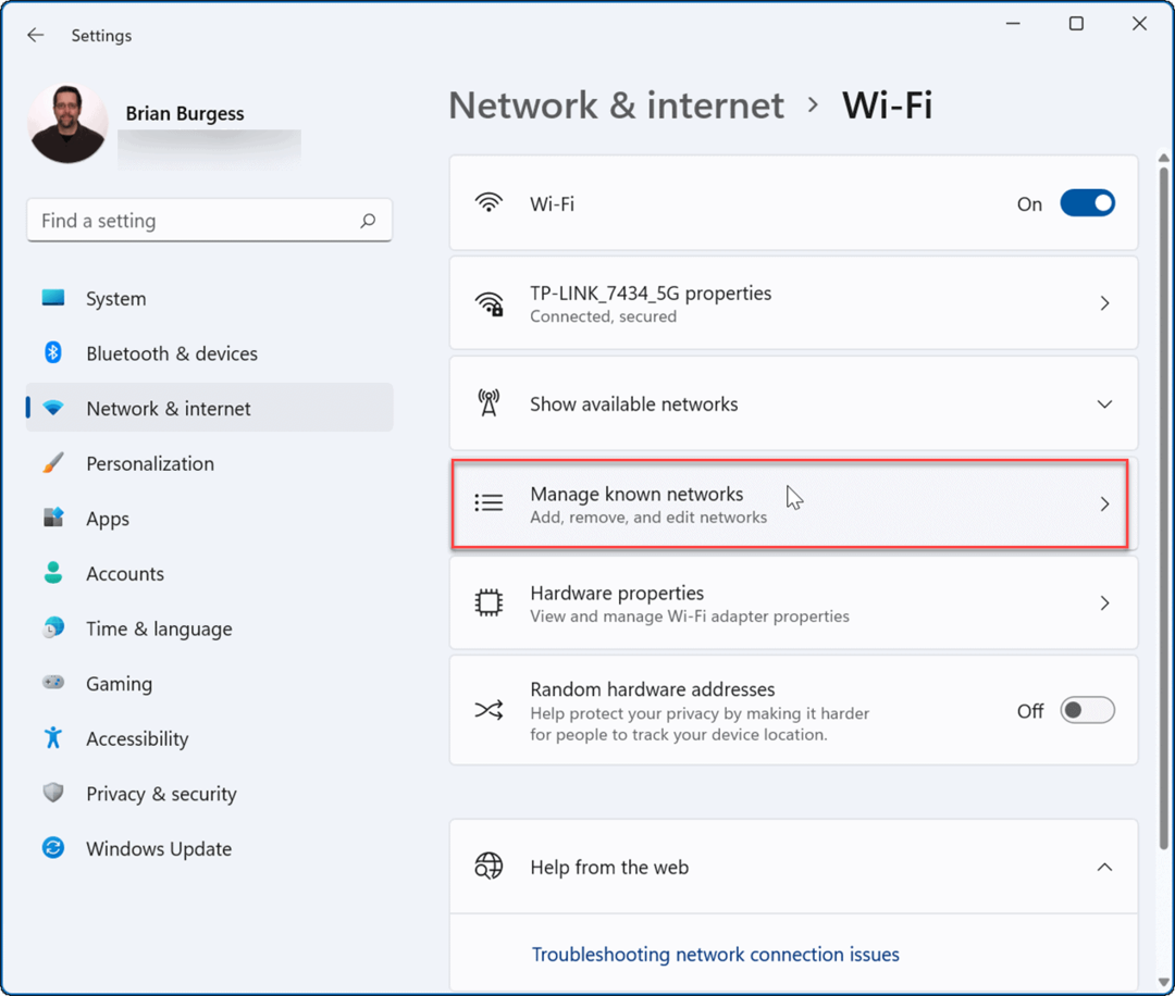Glem et Wi-Fi-nettverk på Windows 11