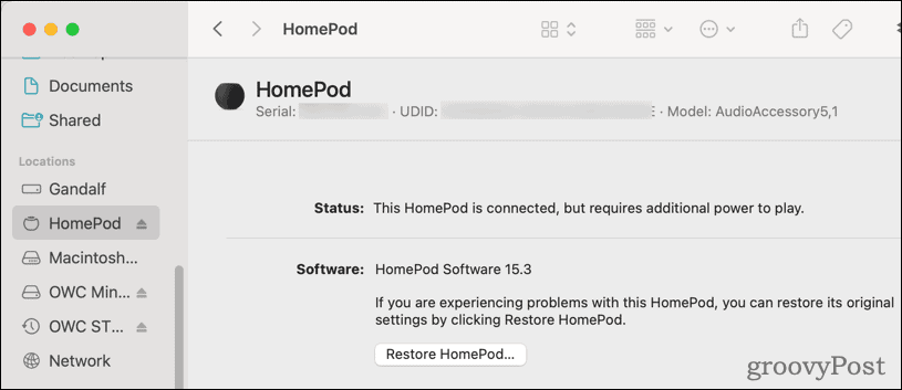 Gjenopprett HomePod fra macOS