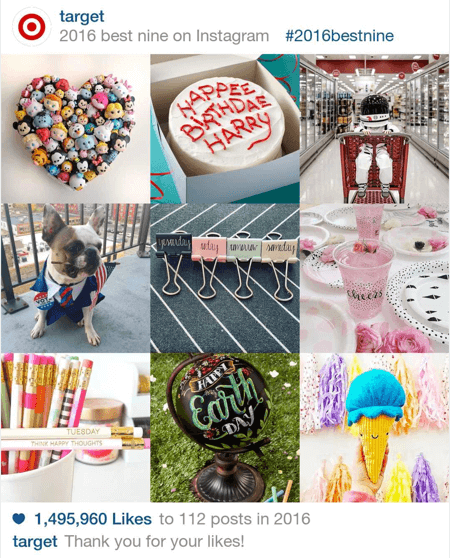 Her er et eksempel på Targets ni beste Instagram-innlegg i 2016.