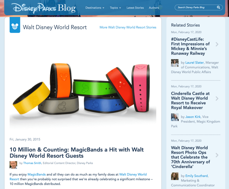 Disney MagicBand-artikkel fra Disney-bloggen