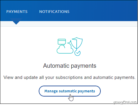PayPal Klikk på Administrer automatiske betalinger