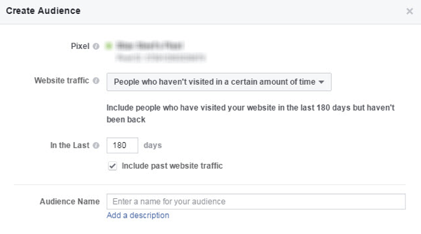 Bruk et tilpasset Facebook-publikum for å lage en kampanje for tilbakebetaling for sovende kunder / besøkende.