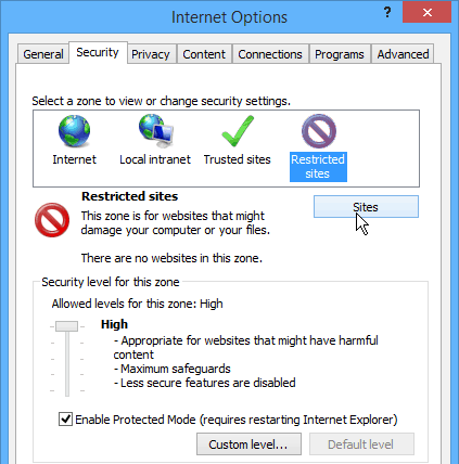 Internet Explorer-begrensede nettsteder