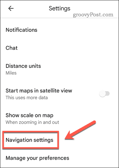 Åpne Google Maps navigasjonsinnstillinger