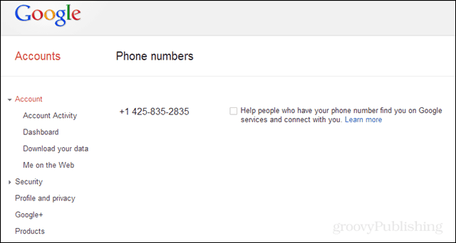 Velg bort telefonnummeret ditt som er koblet til Google Lookup