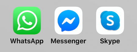 ikoner for WhatsApp, Facebook Messenger og Skype