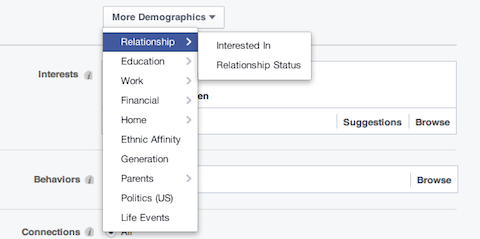facebook forhold demografiske alternativer