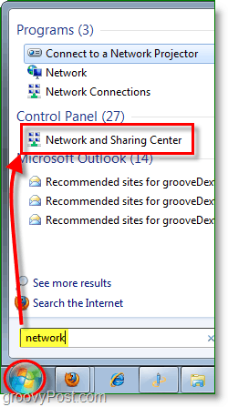 få tilgang til nettverket og delingssenteret i Windows 7
