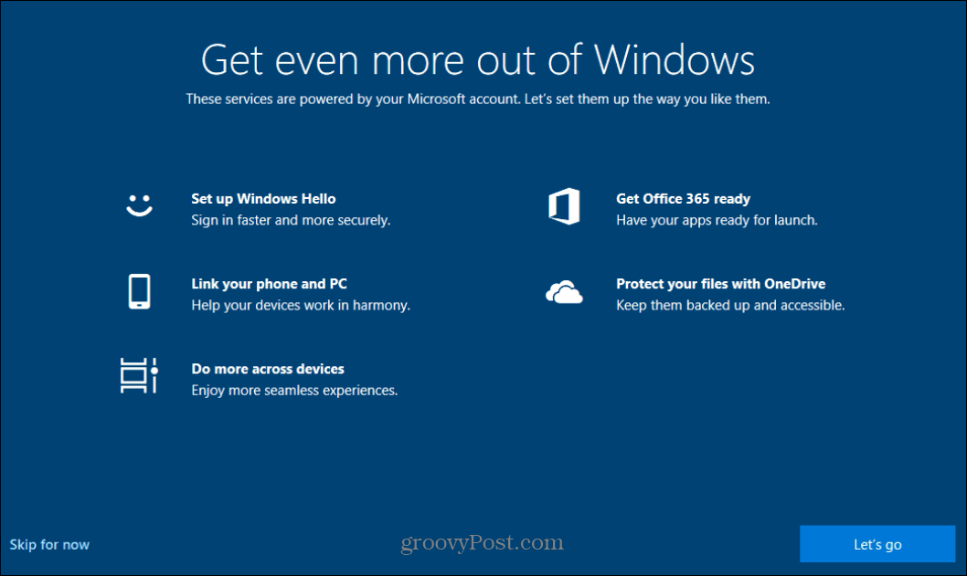 Deaktiver "Få enda mer ut av Windows" -skjermbildet på Windows 10