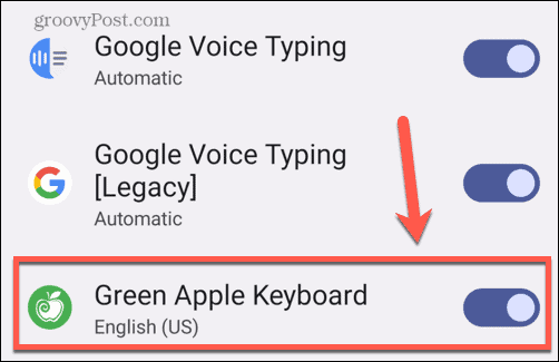 android slå på grønt eple-tastatur