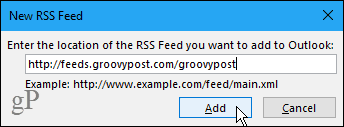 Ny RSS Feed-dialogboks i Outlook