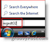 Windows Vista Start regedt32 fra søkefeltet