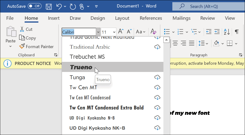 Ny font i Microsoft Word