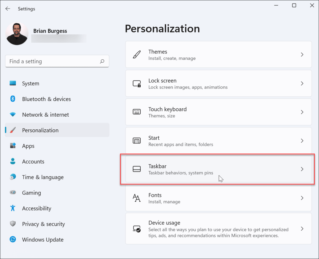 personaliseringsoppgavelinje Windows 11-innstillinger