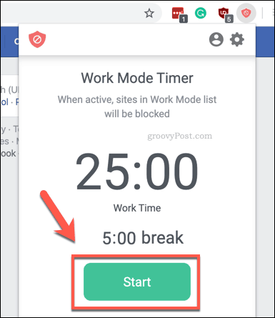 Starte BlockSite Work Mode timer