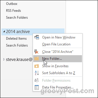 Outlook 2016 - Lag ny mappe i PST-fil
