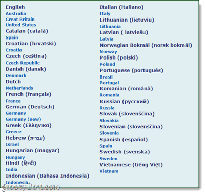 speckie språkliste