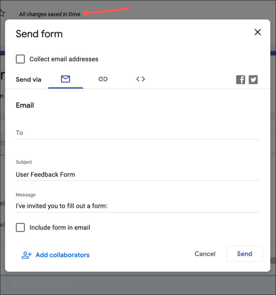 Google Forms Send skjemaet ditt